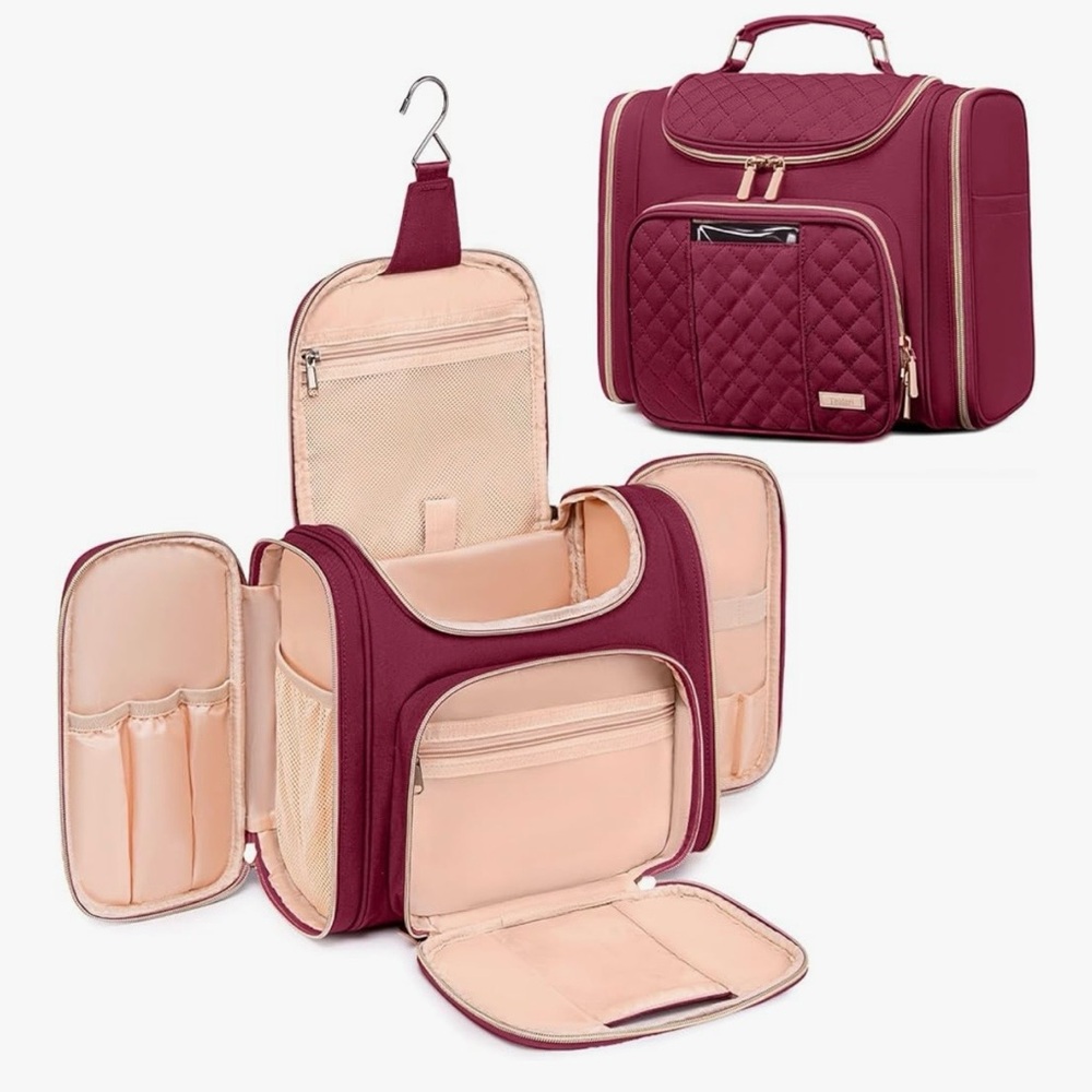 Burgundy and Blush Travel Cosmetic Train Case